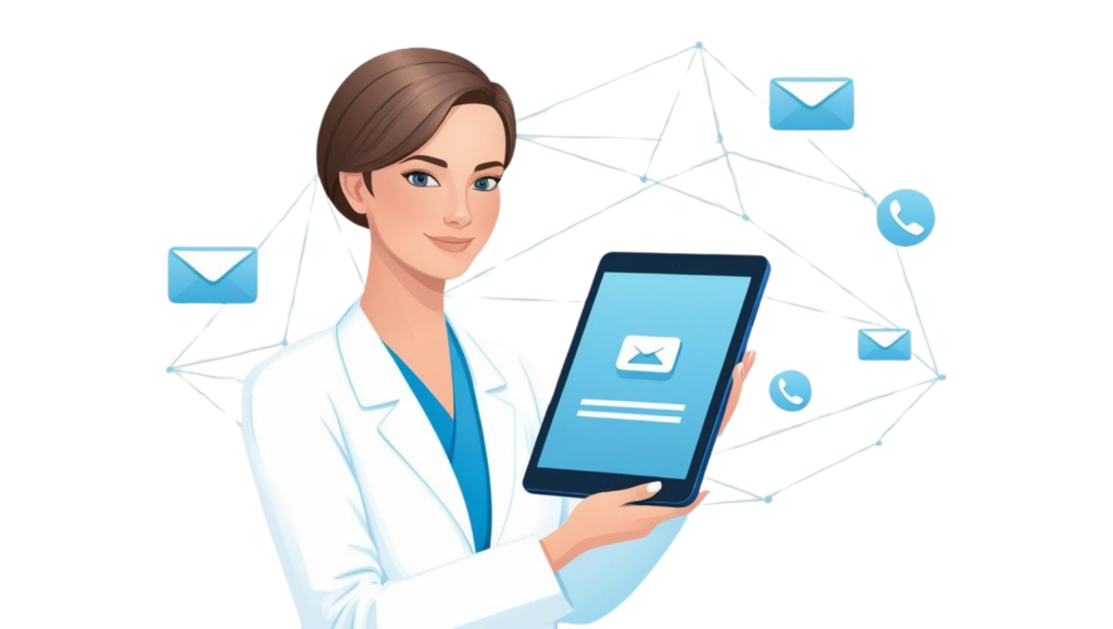 Contact Serengeti Medical – Illustration of a healthcare professional holding a digital contact interface